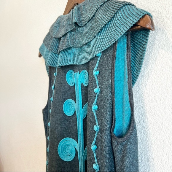 Nic+Zoe Long Ruffle Sweater Vest Small Gray Teal Turquoise Boho Artsy Layered - Picture 8 of 9
